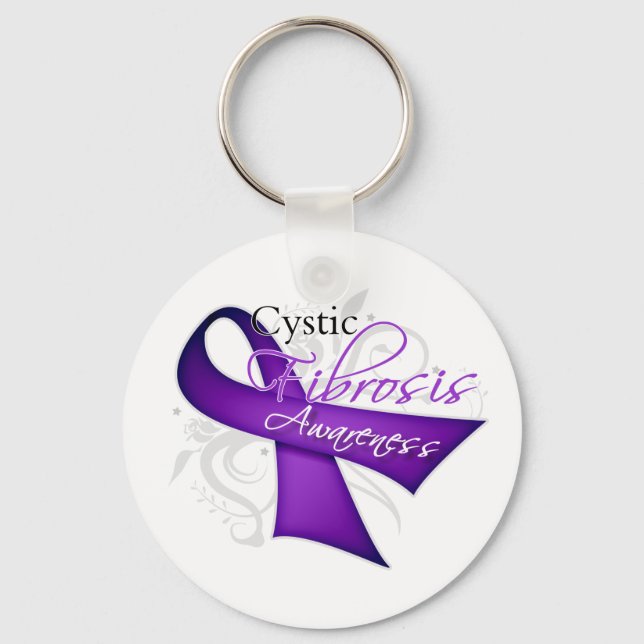 Scroll Ribbon - Cystic Fibrosis Awareness Key Ring (Front)