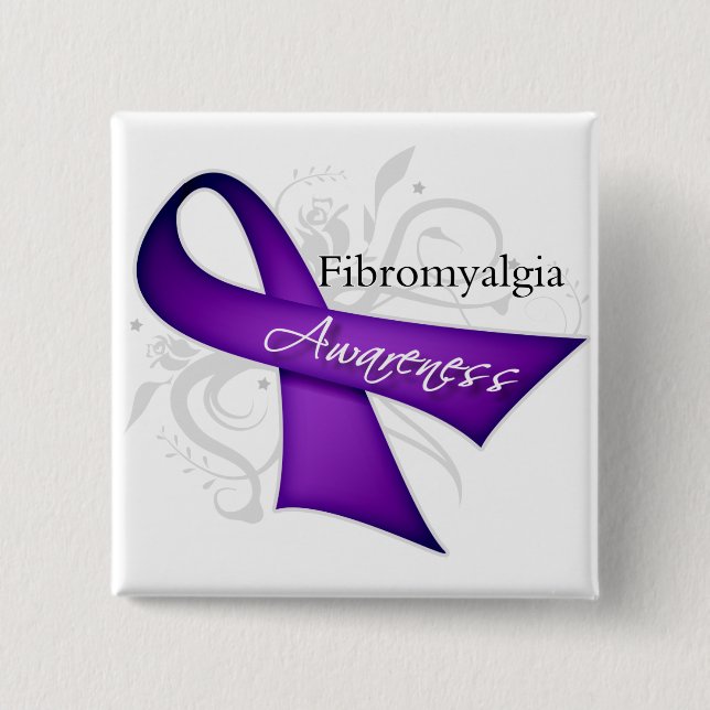 Scroll Ribbon - Fibromyalgia Awareness 15 Cm Square Badge (Front)