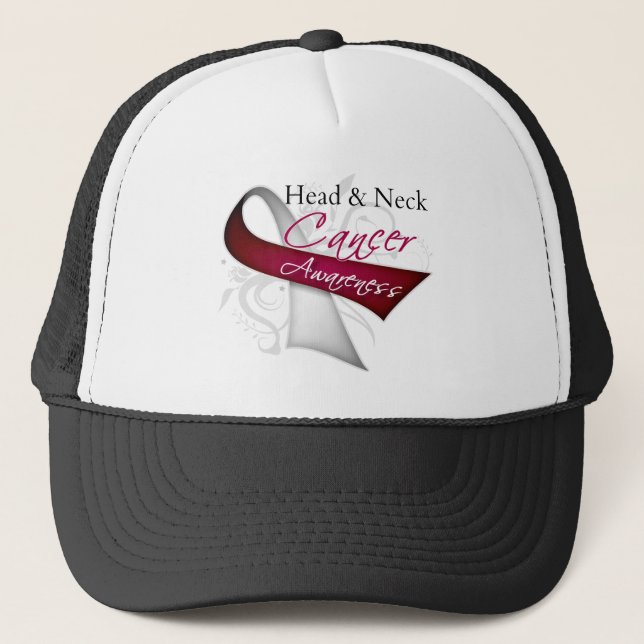 Scroll Ribbon Head and Neck Cancer Awareness Trucker Hat (Front)