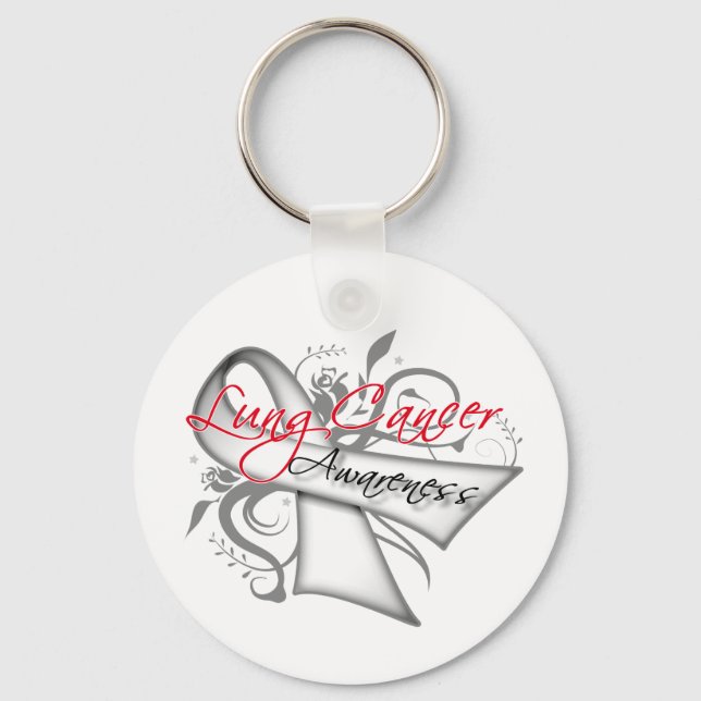 Scroll Ribbon Lung Cancer Awareness Key Ring (Front)
