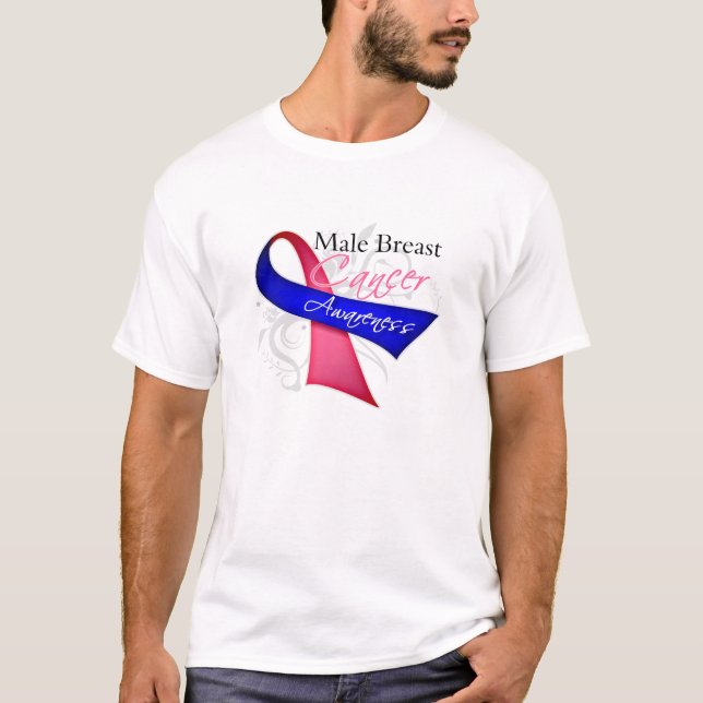 Scroll Ribbon Male Breast Cancer Awareness T-Shirt (Front)