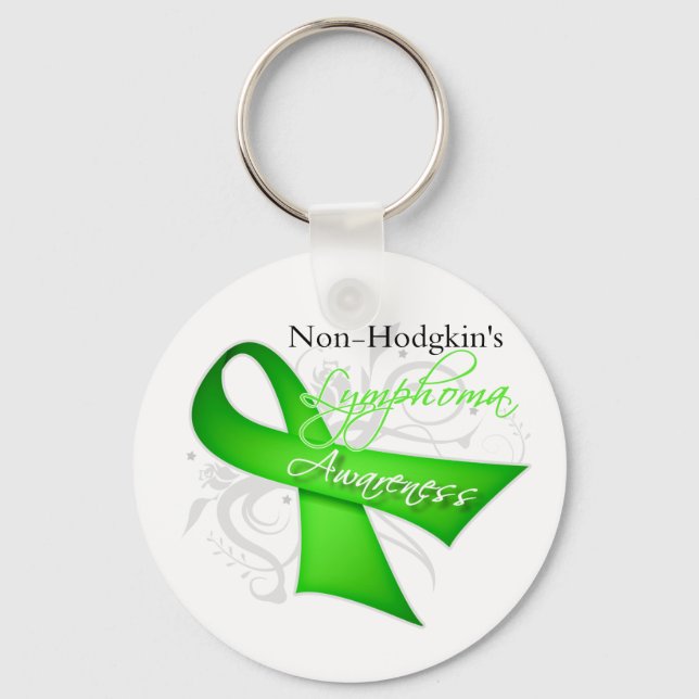 Scroll Ribbon Non-Hodgkin's Lymphoma Awareness Key Ring (Front)