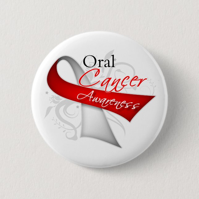 Scroll Ribbon Oral Cancer Awareness 6 Cm Round Badge (Front)
