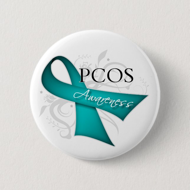 Scroll Ribbon -PCOS Awareness 6 Cm Round Badge (Front)