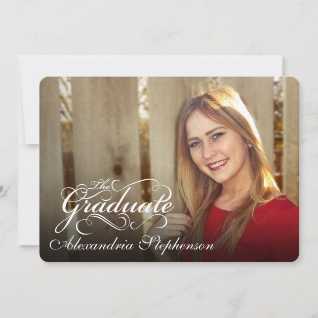 Scroll Script Graduation Photo Overlay Invitation (Front)