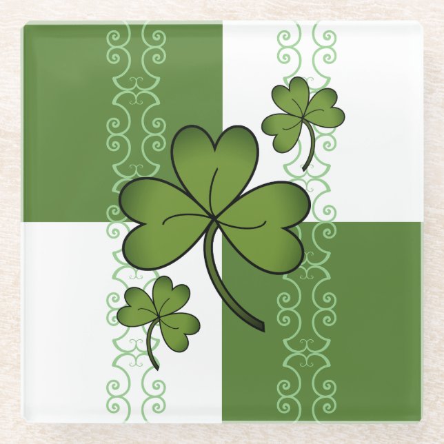 Scroll & Shamrock Glass Coaster (Front)