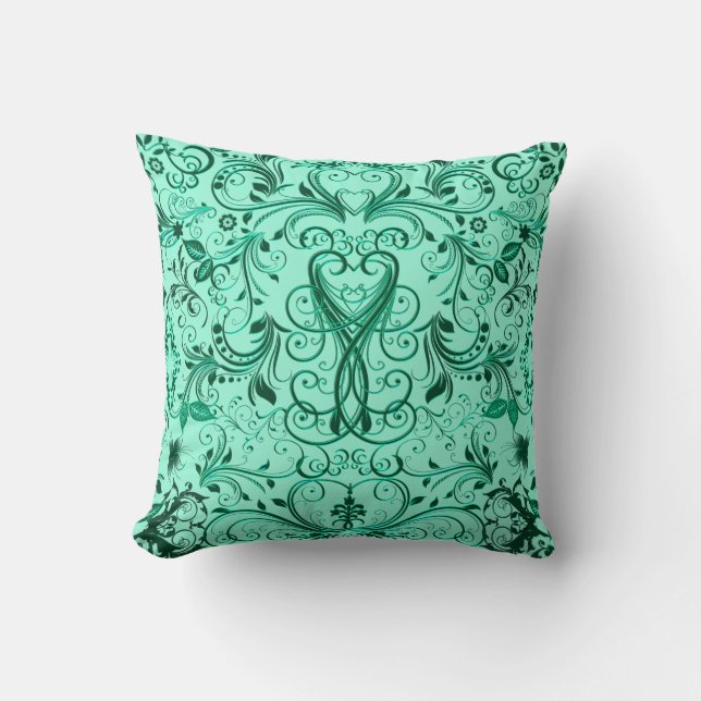 Scroll Work, Jade-Square Throw Pillow (Front)