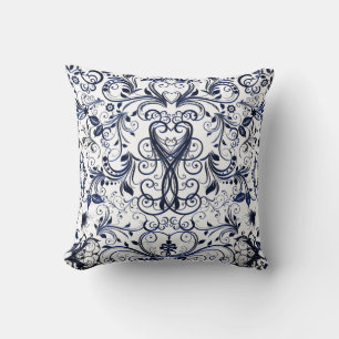 Scroll Work, Metallic Blue-Square Throw Pillow