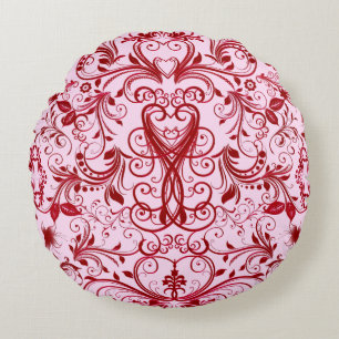 Scroll Work, Red-Round Throw Pillow
