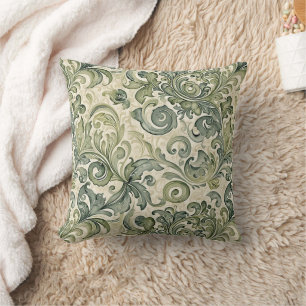 Scrolled Acanthus Sage and Teal Cushion