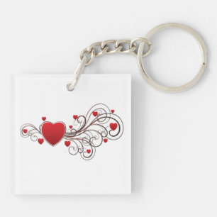 Scrolled Heart on White Key Ring