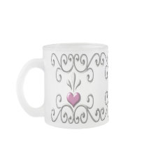 Scrolled Hearts pink small Frosted Glass Mug
