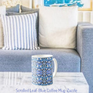 Scrolled Leaf Blue Coffee Mug