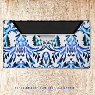 Scrolled Leaf-Blue Desk Mat