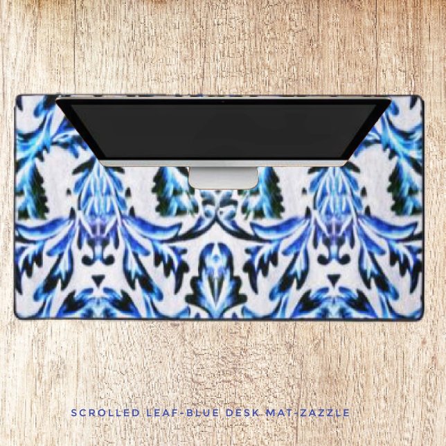 Scrolled Leaf-Blue Desk Mat (Creator Uploaded)