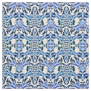 Scrolled Leaf Blue Fabric