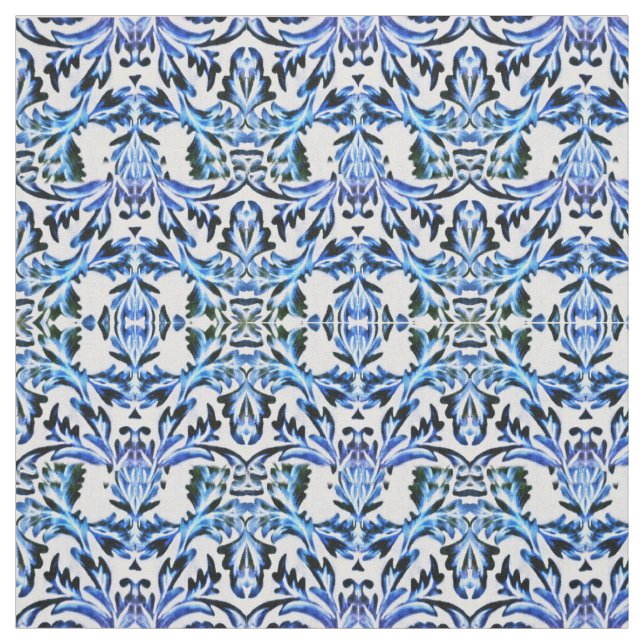 Scrolled Leaf Blue Fabric (Swatch)