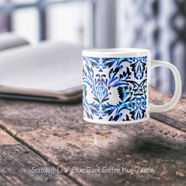 Scrolled Leaf-Blue Large Coffee Mug (Creator Uploaded)