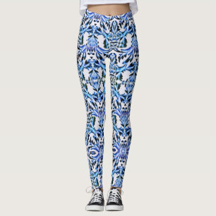 Scrolled Leaf Blue Leggings