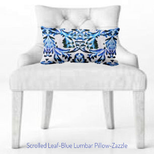 Scrolled Leaf Blue Lumbar Cushion