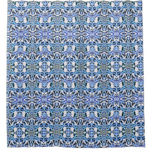 Scrolled-leaf Blue Shower Curtain