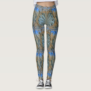scrolled stonework grey blue leggings