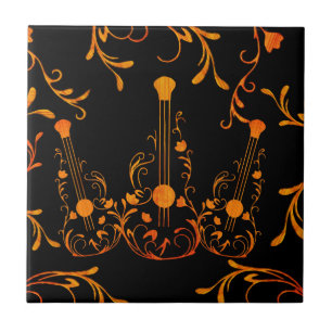 Scrolled Wood Guitar Ceramic Tile