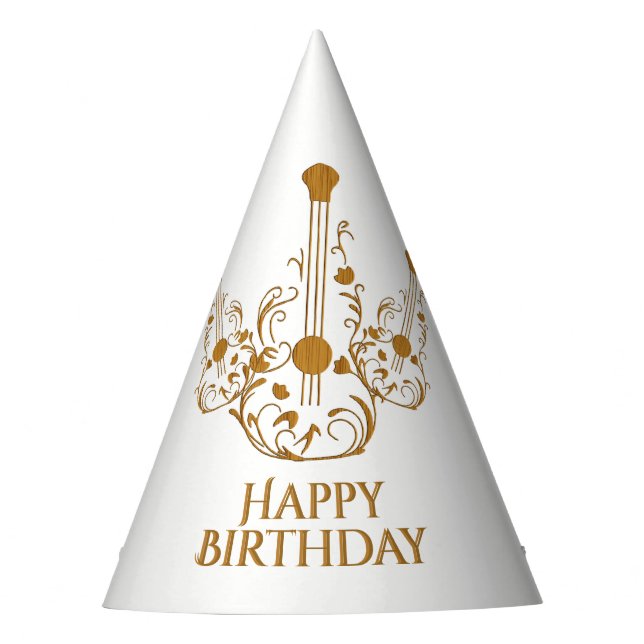 Scrolled Wood Guitars Birthday Party Hat (Front)
