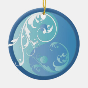 Scrolling Blue Yin & Yang Ornament