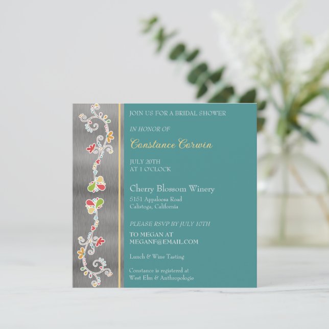 Scrolling Floral Bridal Shower Invitation (Standing Front)