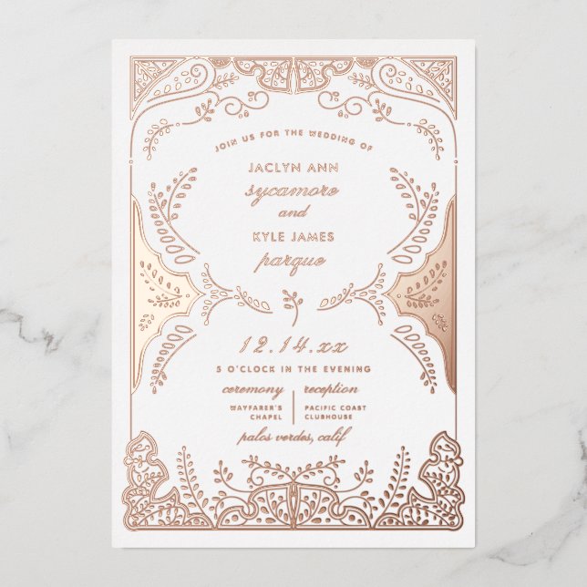 Scrolling Leaves Whimsical Wedding Rose Gold (Front)