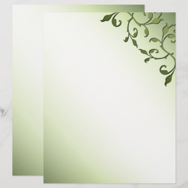 Scrolling Olive Leaves Accent Stationery (Front/Back)