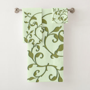 Scrolling Olive Leaves Bath Towel Set