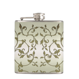 Scrolling Olive Leaves Hip Flask
