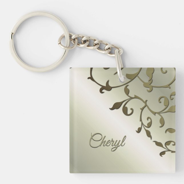 Scrolling Olive Leaves Personal Key Ring (Front)