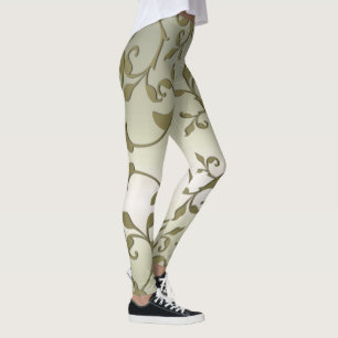 Scrolling Olive Leaves Slimming Effect Leggings