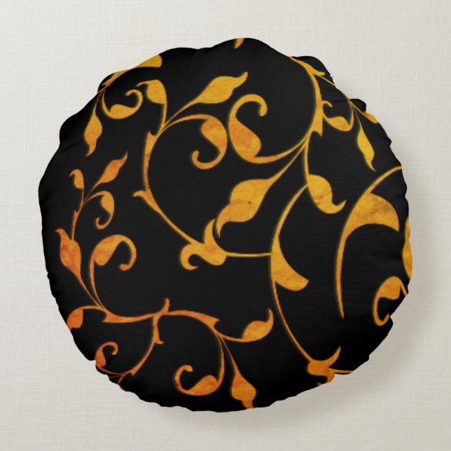 Scrolling Rust and BLack Round Cushion (Back)