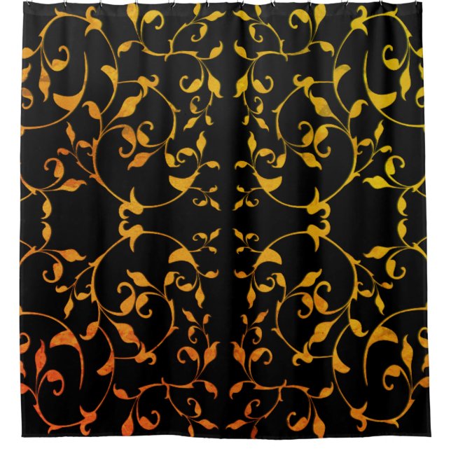 Scrolling Rust and BLack Shower Curtain (Front)