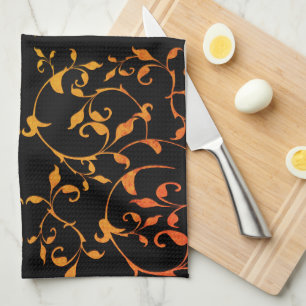 Scrolling Rust and Black Tea Towel