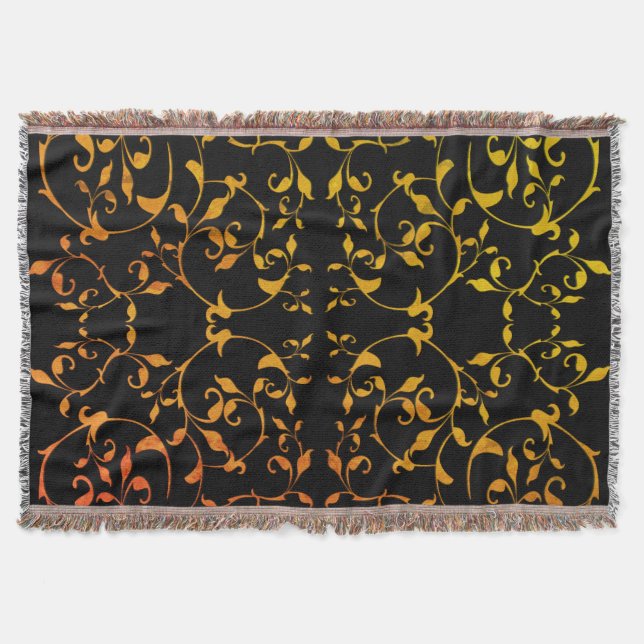 Scrolling Rust and BLack Throw Blanket (Front)