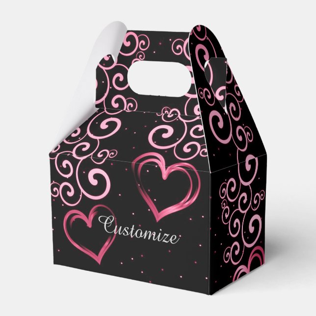 Scrolling Vine Hearts Gable Favour Box (Front Side)