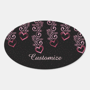 Scrolling Vine Hearts Oval Stickers