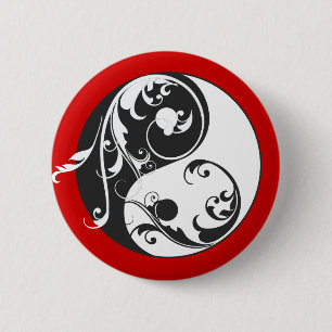 Scrolling Yin & Yang (black) 6 Cm Round Badge