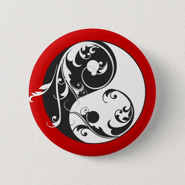 Scrolling Yin & Yang (black) 6 Cm Round Badge (Front)
