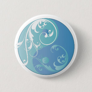 Scrolling Yin & Yang (Earth blues) 6 Cm Round Badge