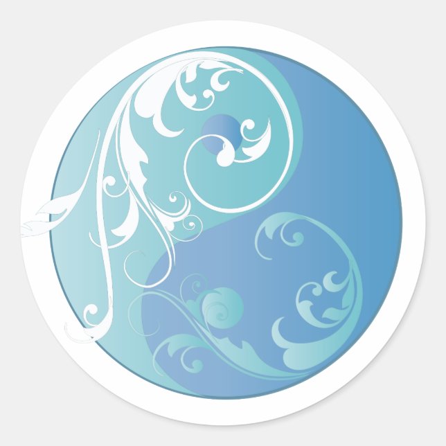 Scrolling Yin & Yang (Earth blues) Classic Round Sticker (Front)