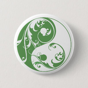 Scrolling Yin & Yang (green) 6 Cm Round Badge