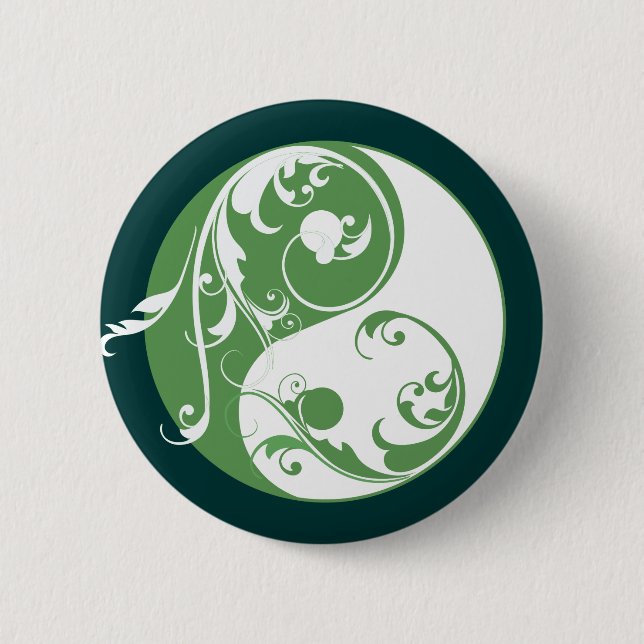 Scrolling Yin & Yang (green) 6 Cm Round Badge (Front)