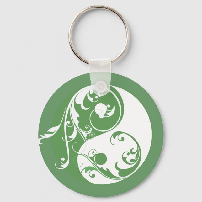 Scrolling Yin & Yang (green) Key Ring (Front)