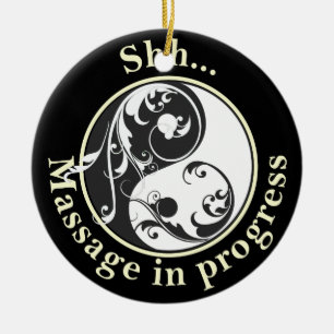 Scrolling Yin Yang Massage Do Not Disturb Ceramic Ornament
